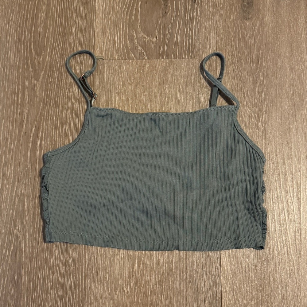 Aerie Beach Daze Lace Ribbed Bra Back Cami Crop Top Green Blue Adjustable Straps